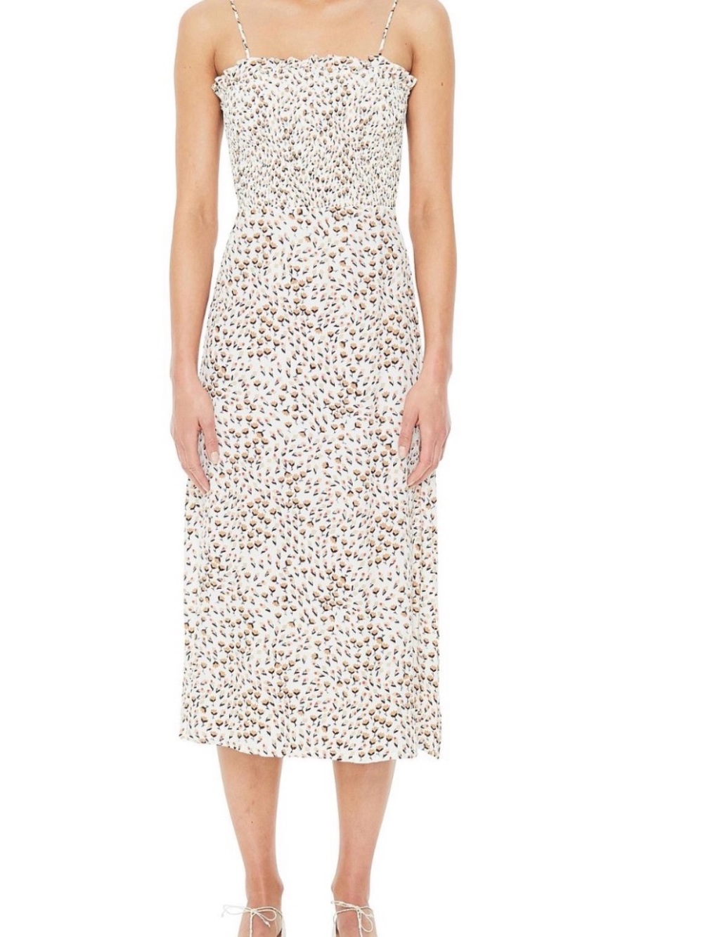 Faithfull The Brand Solange Midi Dress Cream Floral Smocked Bodice Size Lđ¤ - Picture 5 of 15